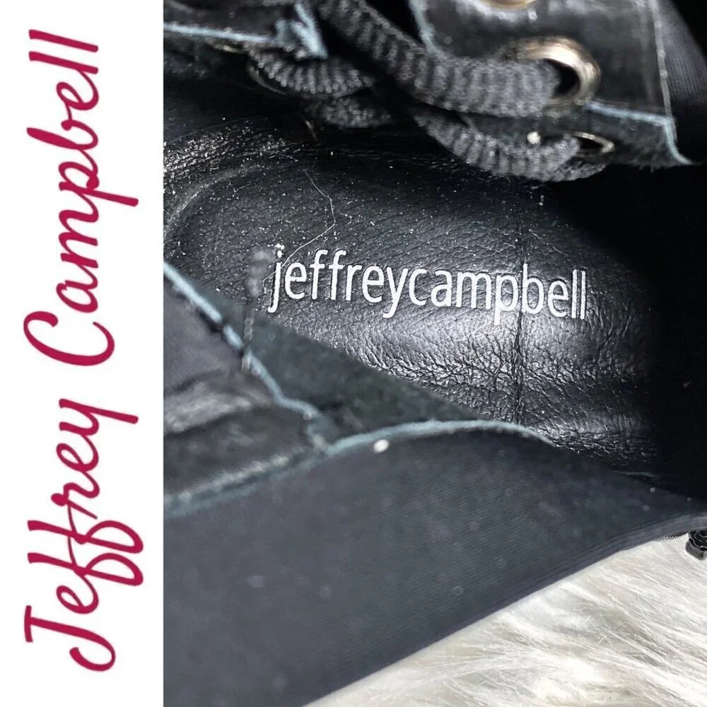 NWOB JEFFREY CAMPBELL Black Elektra Corset Faux Leather Over The Knee Boots,‎ 6